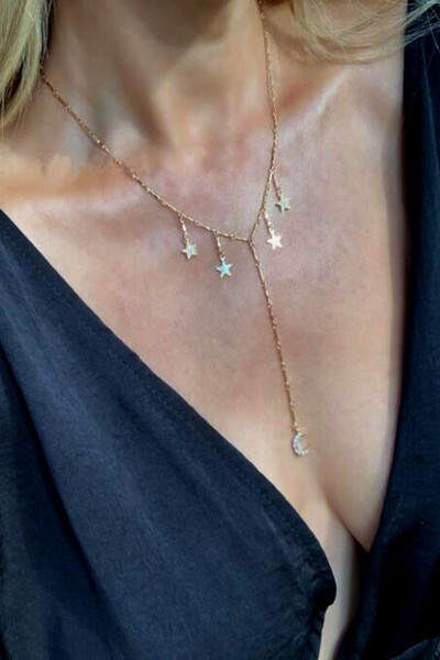 VeeShop Colier elegant cu lantisoare alcatuite din tije, stelute si semiluna ...