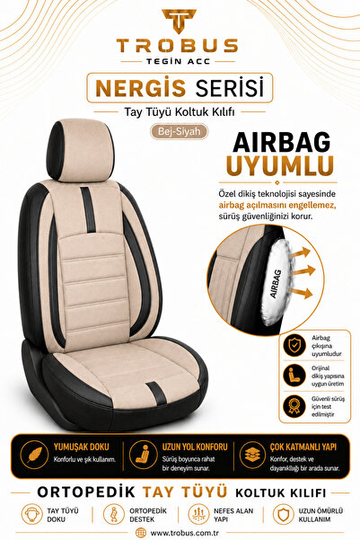 TROBUS Renault Laguna 2 2004 2005 2006 2007 2008 2009 ve Sonrası Uyumlu Bej Siyah Nergis Serisi Ortopedik Tay Tüyü