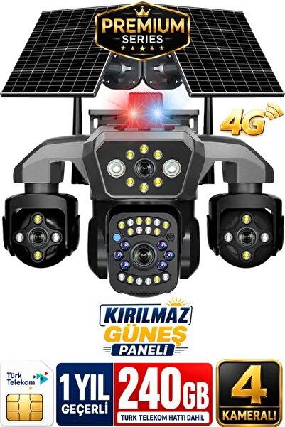 SONREİR RX80 4 Kameralı 20MP 240GB Sim Kartlı Güvenlik Kamerası Çift Solar Pa...