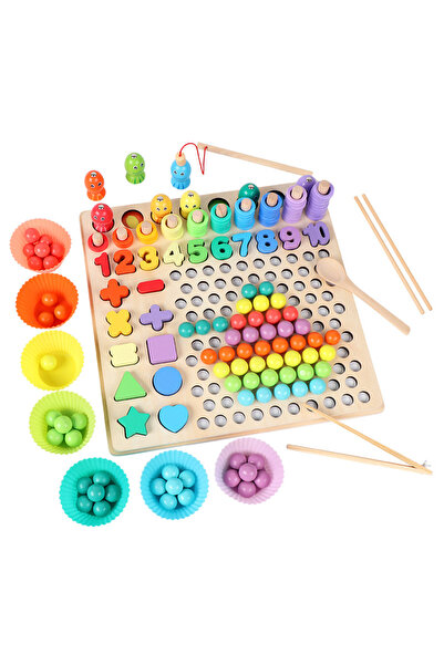 OEM Joc din lemn Montessori 5-în-1 - pescuit magnetic, forme, matematică și d...