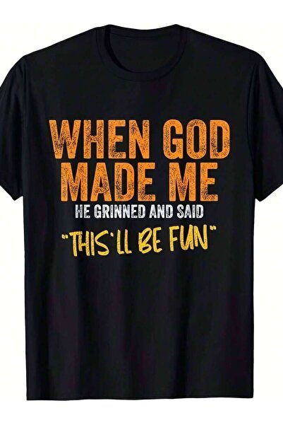 NOURAM Funny "When God Made Me" Retro T-Shirt - Orange Text Graphic Tee Suita...