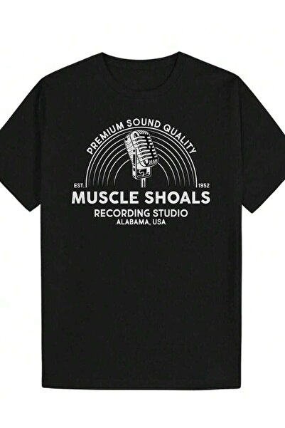 29CUN تي شيرت صيفي برقبة دائرية للرجال مع طباعة جرافيكية لـ MUSCLE SHOALS REC...