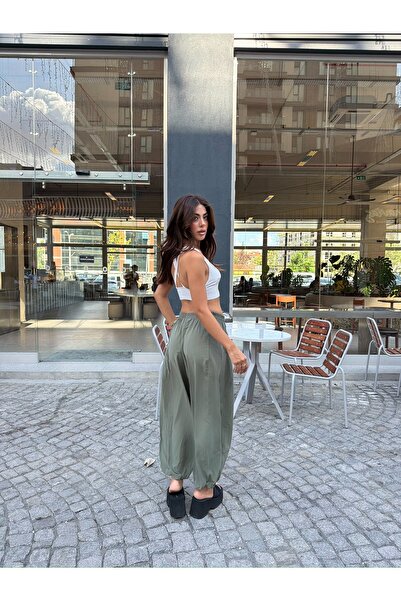 LB Laluna Butik Kadın Beli Ve Paçası Lastikli Şalvar Pantolon Dökümlü Modal Kumaş