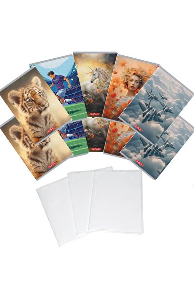Herlitz Pachet 10 caiete A5 + coperti, 48 file, dictando, hartie 70 g/mp FSC ...
