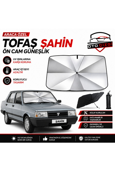 Oto Çizgi Fiat Tofaş Şemsiye Tip Ön Cam Güneşliği Katlanabilir UV Korumalı Ar...