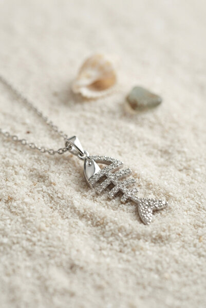 Mega Bazaar 316L Steel Chain Silver Color Minimal Zircon Stone Fish Bone Neck...