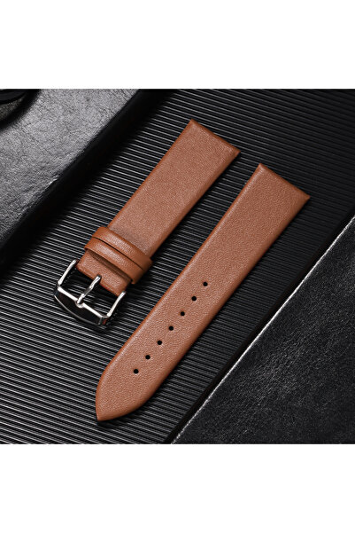 Choice66 Silver Buckle 18mm light brown Vintage Brown Slim Leather Watch Stra...
