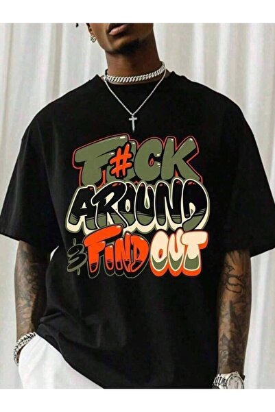 23ERVA تي شيرت بطباعة "F@K AROUND & FIND OUT" - قميص قطني ثقيل الوزن 180 جرام...