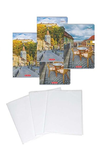 Herlitz Pachet 5 caiete A4 + coperti, 100 file, dictando, hartie 70 g/mp FSC ...