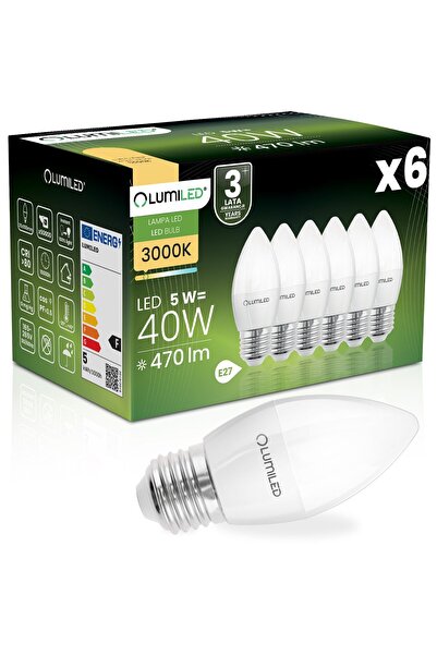 Lumiled 6x Bec LED E27 tip lumânare B35 5W = 40W 470lm 3000K Cald 180 °