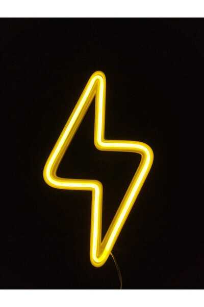 Genel Markalar Yıldırım- Şimşek Şeklinde Sarı Neon LED Duvar Lambası 20x12 cm...