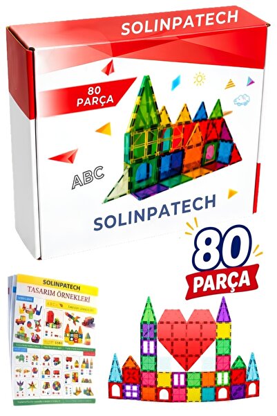SolinpaTech 80Parça 7.5 cm Büyük Boy Manyetik Blok Seti | Güçlü Mıknatıslı Ze...