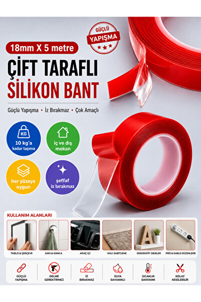 KübraStore Çift Taraflı Silikon Bant 18mm x 5 metre