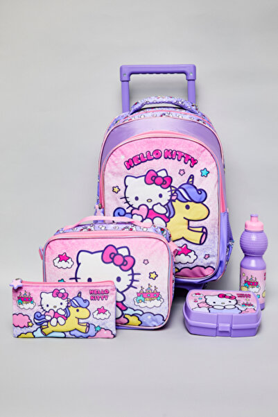 R&B 5 Pack Hello Kitty Print Trolley Backpack Set - 16"
