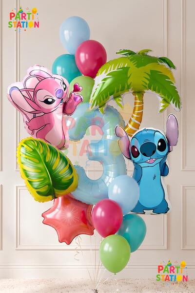 Parti Station Lilo Stitc Balloon and Angel Balloon 3 Years Old 14 Piece Giant...