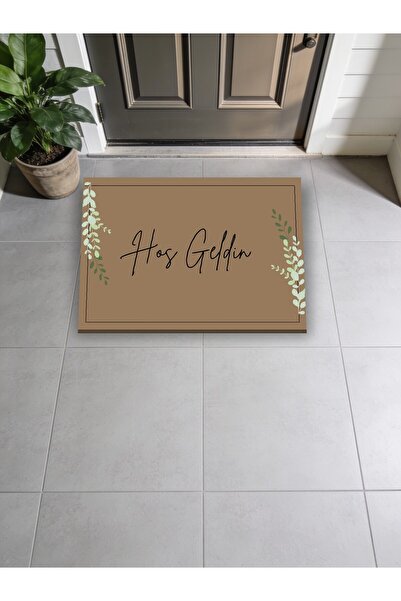 Hos Geldin Yazili Okaliptuslu El Yazisi Dijital Baski Kapi Onu Paspasi 45x70 Yikanabilir Kaymaz Taban