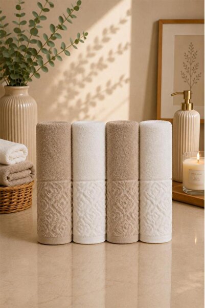 Çeyiz Diyarı Koza 100% Cotton Bath Set 4 Pieces Beige - Ecru