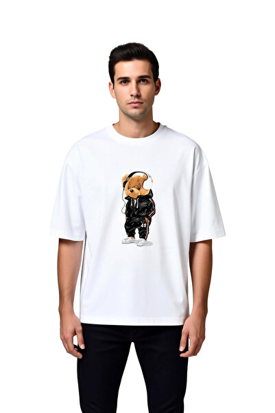PayBuy Men's Oversize T-Shirt Cute Bear Graphic Print Headphone Design Relaxe...