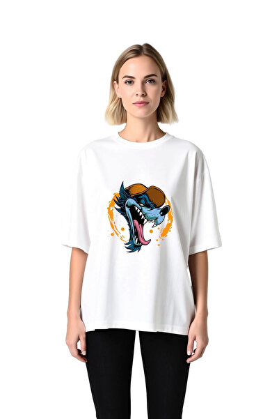 PayBuy Crazy Wolf with Cowboy Hat Printed Women's Oversize T-Shirt