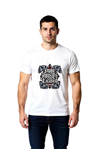PayBuy Men's Muscle Makes No Excuses Printed Graphic T-Shirt Motivation Fitne...