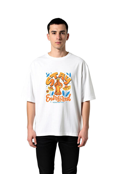 PayBuy Men's Oversize Yoga T-Shirt Headstand Pose Printed Relaxed Fit Daily W...