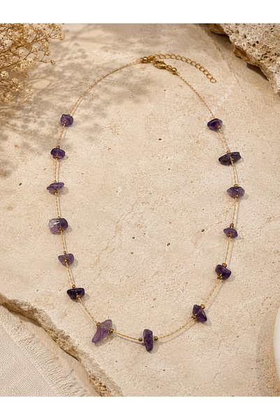 Vinlora Design Natural Amethyst Stone Chain Handmade Necklace – Elegant Women's Necklace