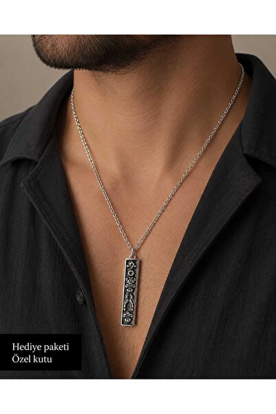 HER ŞEY NOTA www.herseynota.com Ottoman Motif Black Rectangular Men's Necklace