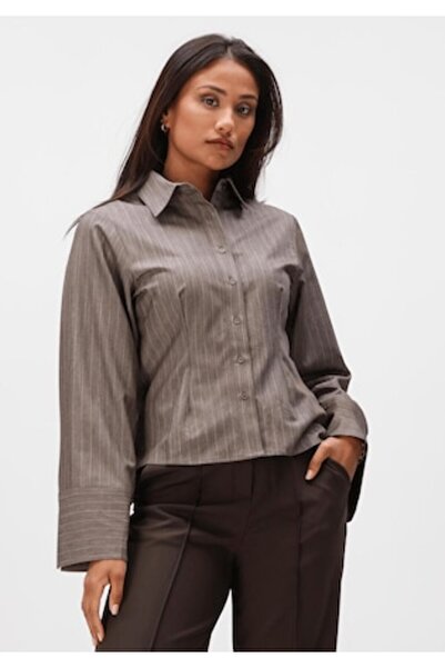 Neo Noir Camasa de dama, Rosa Pinstripe Melange, Dusty Brown