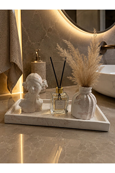 Sisay Home Mermer Desenli Dekoratif Banyo Tepsisi Seti | Büst Biblo, Pampas V...