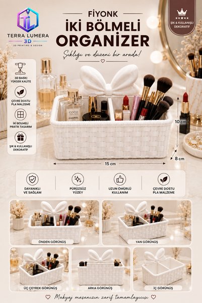 Generic Brand Bowknot Makeup Organizer 2-Compartment Desktop Cosmetic Organizer