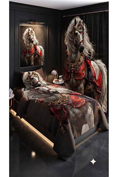 Elmas Dizayn 280*240 سم. طقم غرفة نوم بتصميم خاص مع ستارة، غطاء لحاف مفرد، قط...
