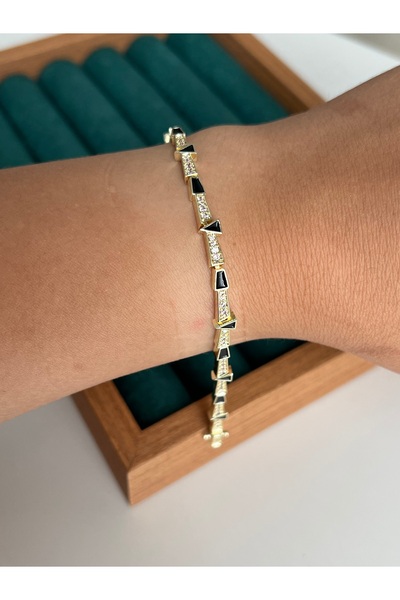 BusradanDesign Gold Color Black Enamel Geometric Zircon Stone Women's Bracele...