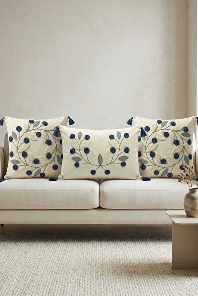 Buldan Natura- Papatya Punch Nakışlı Dikdörtgen Kırlent Kılıfı 35x55 Cm
