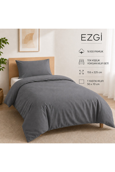 Ezgi غطاء لحاف مفرد بسحاب مصنوع من القطن بنسبة 100% وغطاء وسادة واحد باللون ا...
