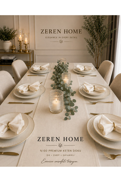 Zeren Home Krem Keten Görünümlü Masa Runnerı – Leke Tutmaz, Dertsiz Kumaş 40 ...