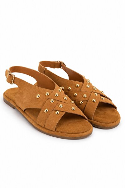 İX Lusso Women's Cross-Strapped Suede Sandals with Gold Accessory Detail