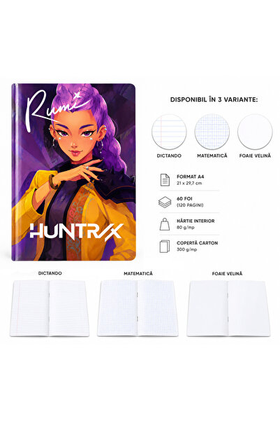 Ingift Caiet A4 Personalizat Huntrix – 60 Foi, Matematica