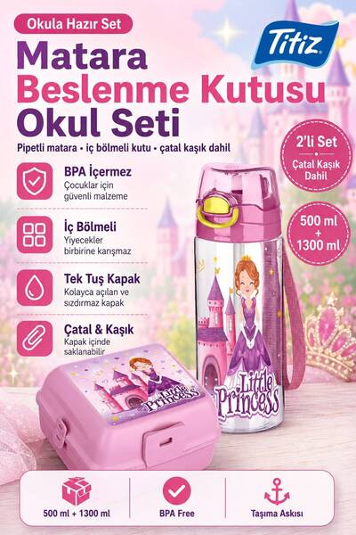 Titiz Okul Için Plastik Çocuk Matara ve Beslenme Kabı Seti 500 ml