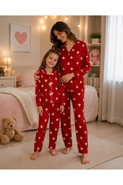 zahider Mother-Daughter Matching Cotton Buttoned Suede Long-Sleeved Pajama Se...