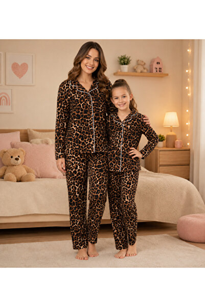 zahider Majka-ćerka odgovarajući set pidžama sa leopard printom, dugim rukavi...