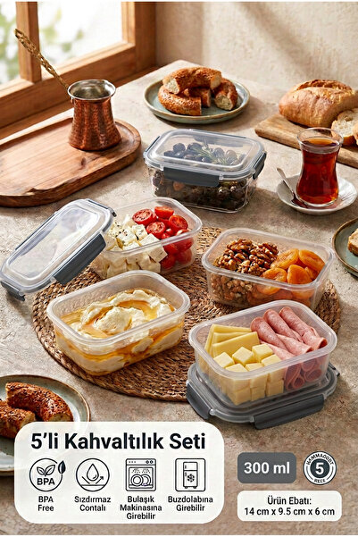 MAXİFRESH Breakfast Storage Container Set of 5 with Locking Seal Leak-Proof 3...