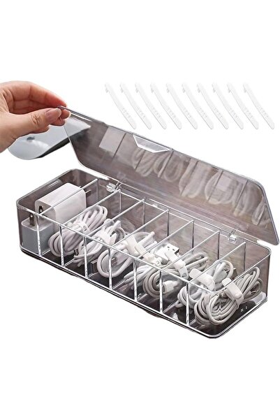 GENERAL Plastic Cable Management Box with 10 Wire Ties,Clear Power Cord Organ...