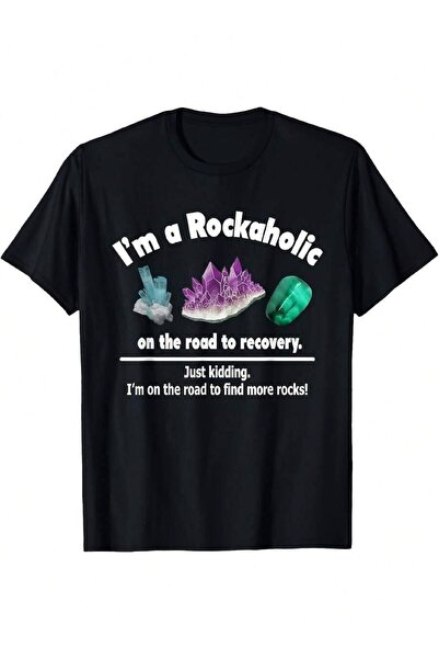 26LIK Men's Vintage Rockaholic T-Shirt - Retro "I'm A Rockaholic" Slogan & Cr...