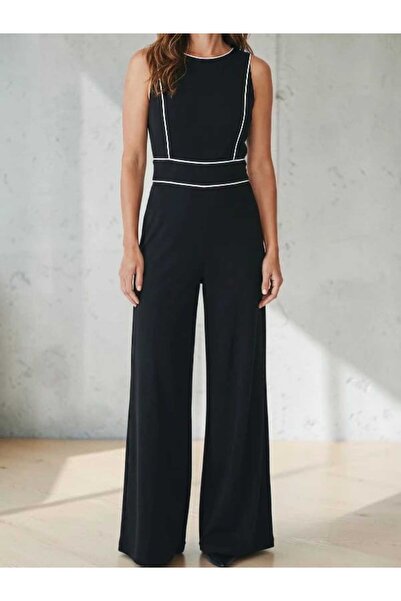 BEBE PLUS Backless, Ribbed, Crew Neck, Viscose, Long, Wide Leg, Comfort Jumpsuit