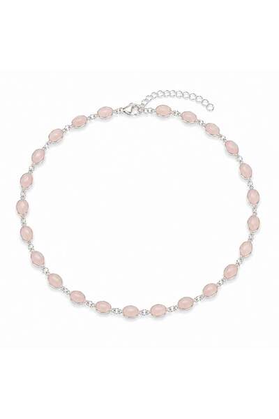 craftmystic Colier Argint 925 cu Cuart Roz Oval - Iubire, Armonie si Feminitate