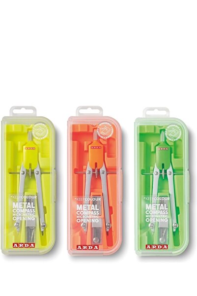 Arda Compas micrometric, kit 3 piese, fluo, cutie compacta, picioare fixe, di...