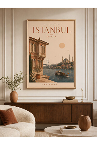 RDEKOR Vintage Decorative Wall Painting with Wooden Frame - Istanbul Strait a...