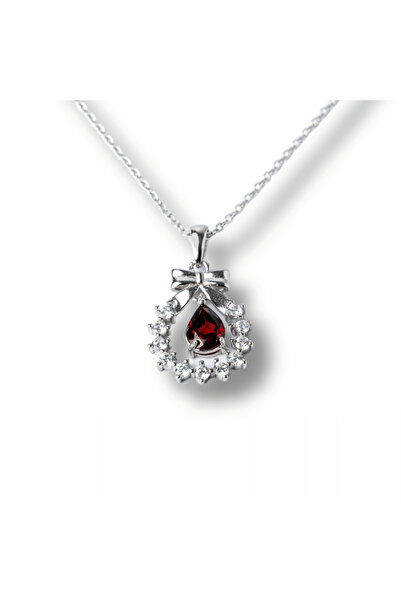 craftmystic Колие от сребро 925 с натурален гранат и цирконий - Висящ медальо...