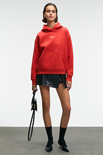 ETHIQUET Melurea women's embroidered Hooded comfort fit red sweatshirt