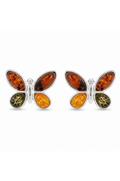 craftmystic Cercei Argint 925 cu Chihlimbar Multicolor Fluture - Bucurie si F...
